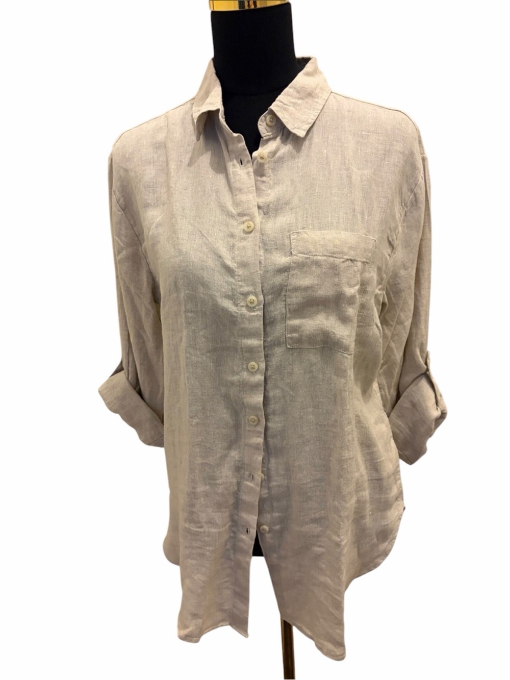 Lands End 100% Linen Flax/Natural Oversized Button-down Size XS 2-4 New